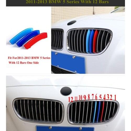 JanDeNing For 3Pcs Car Front 12 Bar Kidney Grill Tricolor Card Bar Buckle Insert Clip Trims Cover Fit For 2011-2013 BMW 5 Series