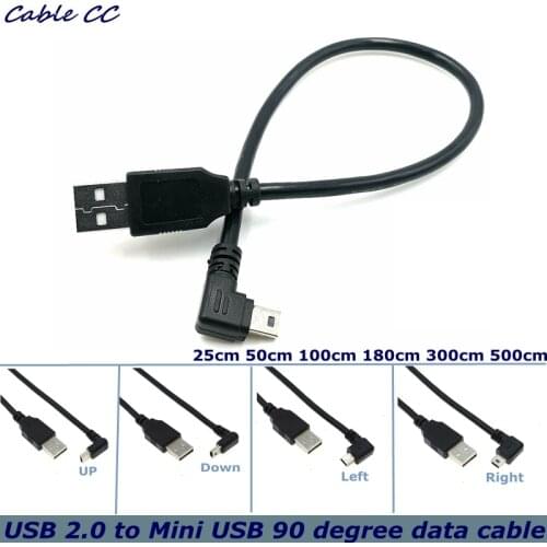 USB 2.0 Male to Mini USB B Type 5pin 90 Degree Up & Down & Left & Right Angled Male Data Cable 0.25m/0.5m