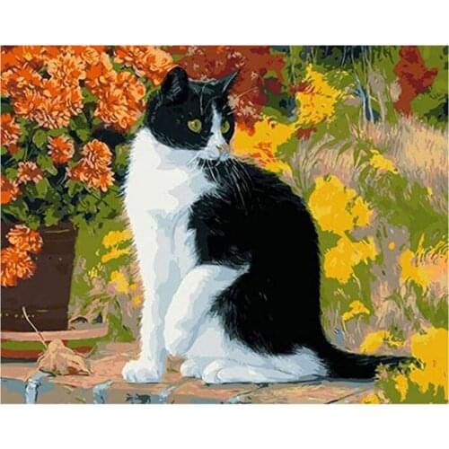 Painting Full Round Drill Diamond 5D Black & White Cat Embroidery Cross Stitch Picture Mosaic Wall Art Home Decor Handmade Gift