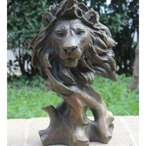 China Bronze Copper Home Ornament Feng Shui Wealth Lion Face Head animal Statue