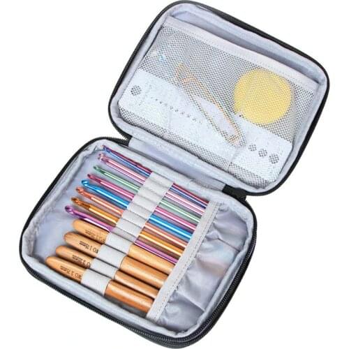 Crochet Hook Case Organizer Zipper Bag With Web Pockets For Various Crochet Needles And Knitting Accessories Storage Tool