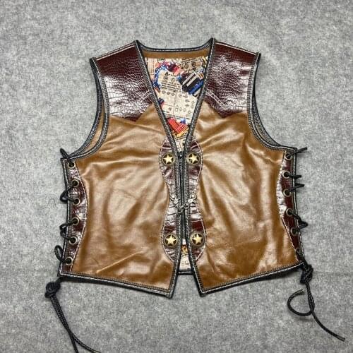 GU.SEEMIO Man Cowhide Vintage Jacket Genuine Leather Thick Leather Motorcycle Vest Locomotive Enthusiasts New Embroidery