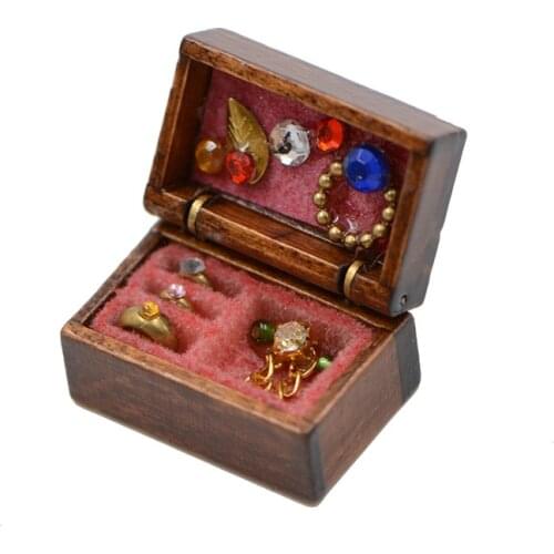 Hot Sale 1:12 Dollhouse Miniature Wooden Jewelry Box Bedroom Accessories Mini Decor Makeup Case Mini Jewelry Box Chinese Style