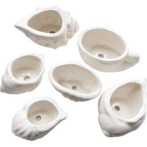 6PCS Mini Ceramic Vases Household Sea Snail Shape Flowerpot Desktop Decor For Cactus Succulent Planter
