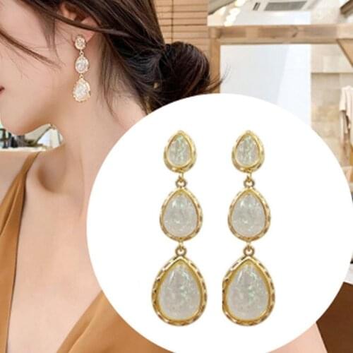 Fashion Women Waterdrop Faux Gem Ear Stud Dangle Long Earrings Jewelry Gift