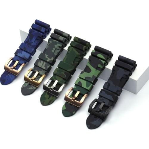 High qualitySilicon rubber camouflage grey green blue watchband instead of Panerai watchband waterproof watchband free tool 24mm