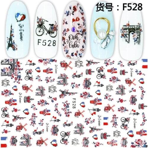 Buildings Flower Car adhesive 3d nail sticker foil nails art decoration cute cartoon designs nail decals manicure supplies tool