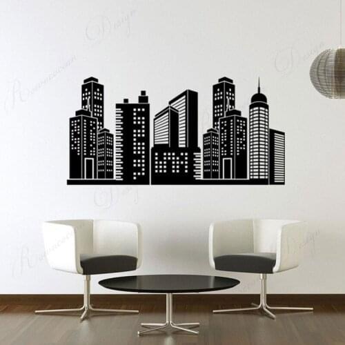 Modern City Skyline Wall Sticker Vinyl Interior Home Decor Room Decals City Bulidings Skscrapers Superhero Cityscapes Mural 4377