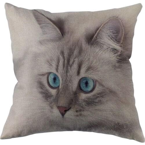 Cat Pillow Covers Cases Cotton Linen Zippered Square Decorative Pillowcase Outdoor, Office, Home Cushion 45x45cm One Sides