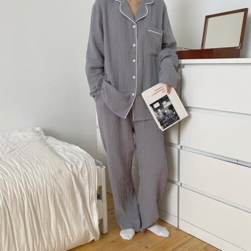 Autumn winter soft cotton women homewear pajama set loose pure color outwear long sleeve trousers pyjamas home clothes L345