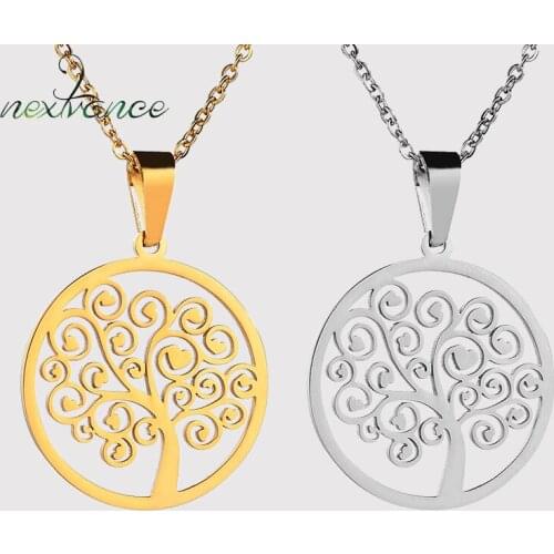Nextvance Hollow Tree of Life Necklaces Pendants Vintage Silver Color Heart Leaf Necklace for Girls Birthday Gift Charm Jewelry