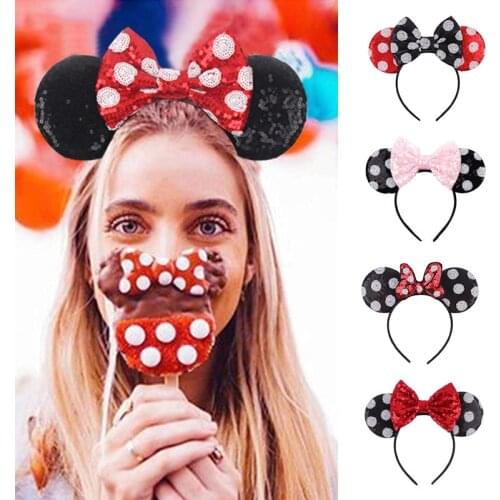 Classic Polka Sequins Bow Mouse Ears Headband Women DOT Hair Bow Hairband Girls Party Hair Hoop Kids Hair Accessories Festival
