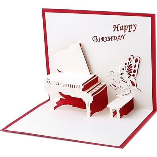 Birthday Greeting Cards 3D Laser Cut Happy Birthday Greeting Cards Piano Greeting Gift Card Postcards Handmade Custom Nice Gift