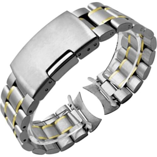 Stainless Steel Watch Band 16mm 18mm 20mm 22mm 24mm Strap Wristband Curved End Watch Strap Folding Buckle Replacement Wrist Belt