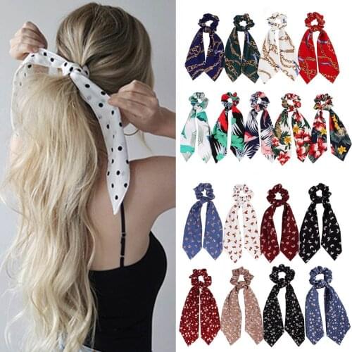 Boho Print Ponytail Scarf Bow Elastic Hair Rope Tie Scrunchies Printed Charms Lady Hot Sale 2020 Chic Women Ribbon Hair Bands