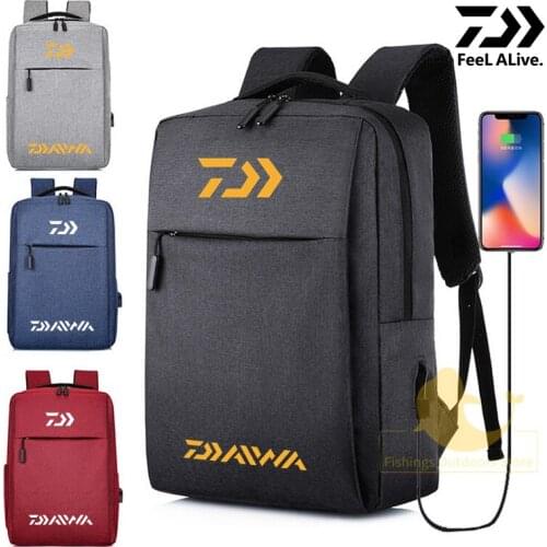 Daiwa Mens Travel Backpack Outdoor Sport Waterproof Shoulder Bag Multi-function Zipped Fishing Backpack New USB Charging Bag