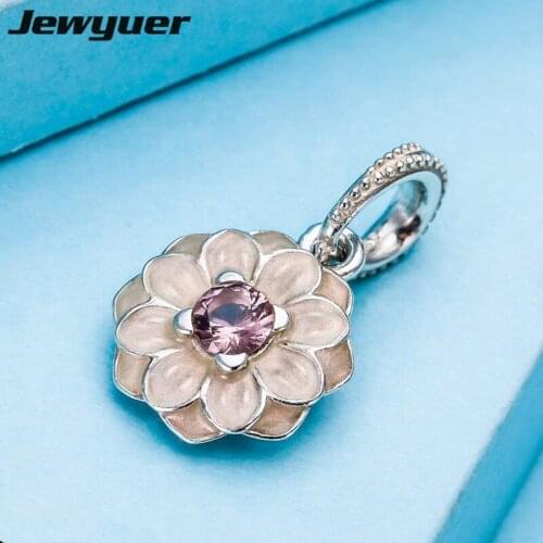 Silver Blooming Dahlia charms with Enamel 925 sterling silver jewelry fit charm beads bracelets necklaces pendant DIY DA172