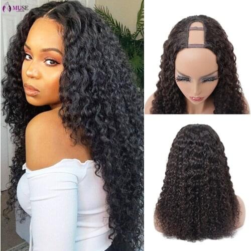 MUSE LOVE 28inch Mongolian Water Wave Wig U Part Human Hair Wigs 180% Water Wave U Part Wig Glueless Full Machine Made Curly Wig