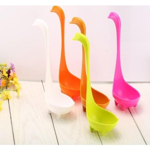 Kitchen Decoration Cute Elegant Swan Soup Spoons Pure Color Magic Self-Stand Cygnet Paddles Cereal Porridge Pottage Ladles
