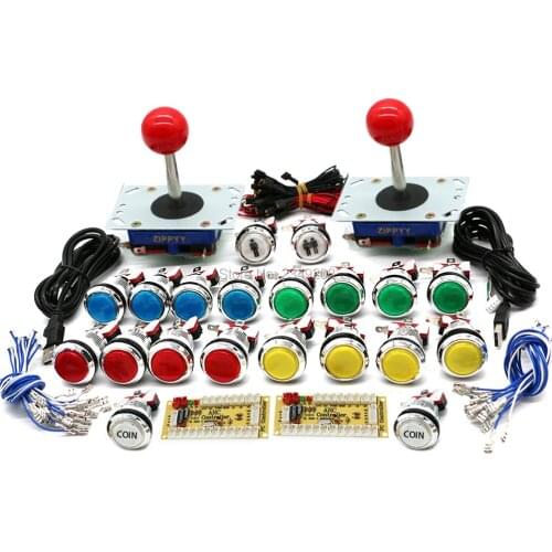Zero Delay USB Arcade Game DIY Kit Long ZIPPY Joystick 2 Players 5V Illuminated Chrome Push Button Encoder For PC /Raspberry Pi
