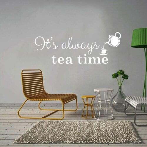 Always Tea Time Quote Vinyl Wall Decals Home Decor Kitchen Coffee Shop Art Mural Stickers Removable Wallpoof CX1760