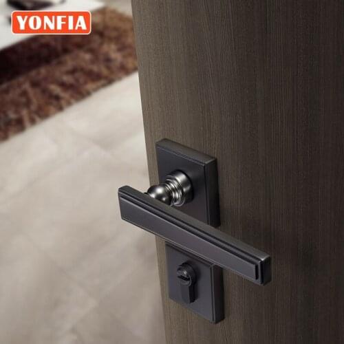 YONFIA 8051 Brushed Black Zinc Alloy Door Handle Interior Vintage Bedroom Door Lock Split Silent Mortise Lock for Wood Door