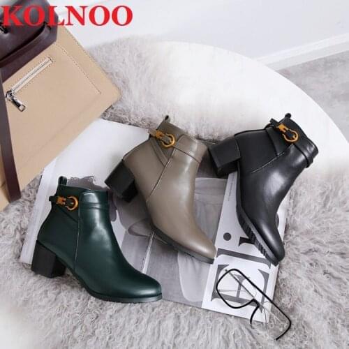 KOLNOO New Style Handmade Womens Chunky Heels Boots Buckle Strap Large Size US4-16 Ankle Boots Sexy Fashion Party Winter Shoes