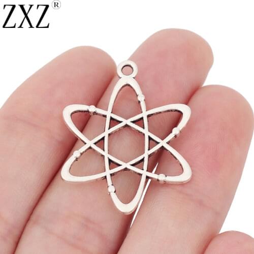 ZXZ 10pcs Tibetan Silver Atom Chemical Science 33mm Charms Pendants Beads for Necklace Bracelet DIY Jewelry Making Findings