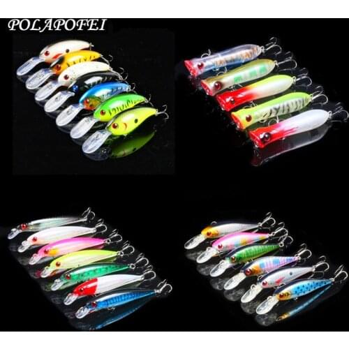 25pcs Minnow Popper Fishing Lure Wobbler peche pecsa Artificial Bait Fish Hook Fishing Accessories Tools balancer Flashed E