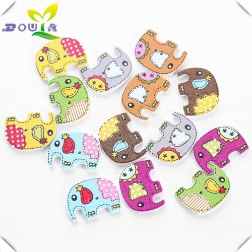 28pcs/ package new cartoon wood elephant button color printing process DIY children decoration buckle