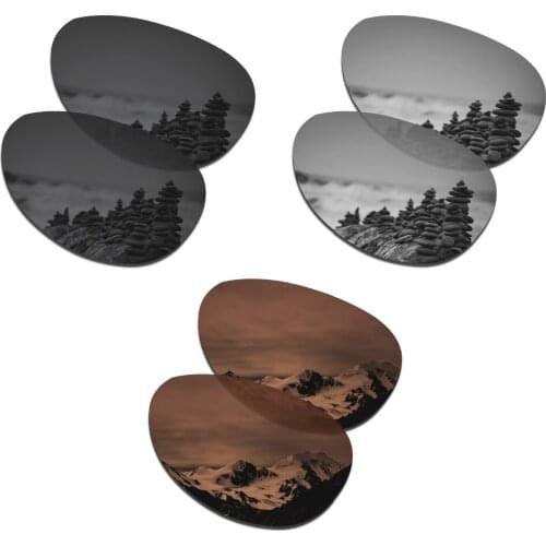 SmartVLT 3 Pairs Polarized Sunglasses Replacement Lenses for Oakley Elmont L Stealth Black & Silver Titanium & Amber Brown