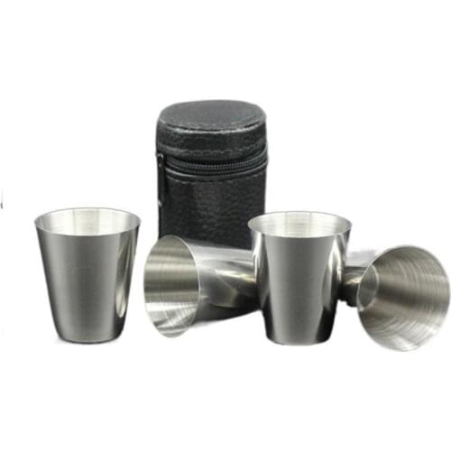 4pcs Outdoor Camping Cup Tableware 30ml/70ml/170ml Travel Cups Set Stainless Steel Cover Mug Drinking Coffee Tea Beer with Case