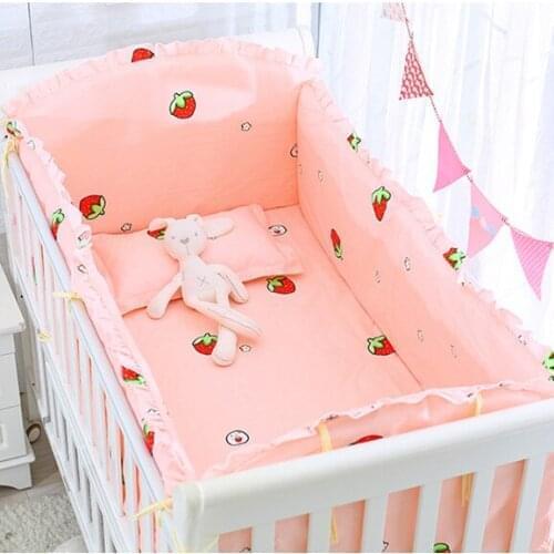 6PCS Pink strawberry Nordic Design Baby Bedding Baby Bed Bumper Thicken Crib Bumper Bed Protector (4bumpers+sheet+pillow cover)