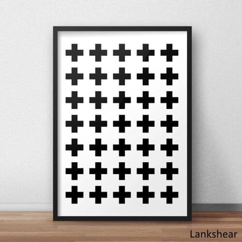 Abstract Cross Pattern Minimalist Plus Sign Canvas Painting Wall Art Poster Swiss Black and White Pictures Kids Room Home Decor
