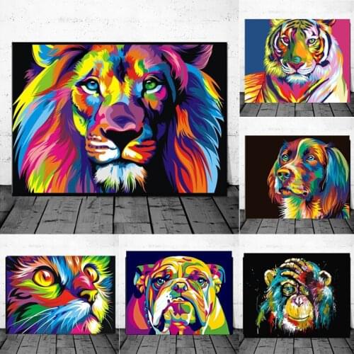 Watercolor Lion Tiger Cat Poster Wall Art Canvas Paintings Abstract Animals Pop Graffiti Art Pictures for Living Room Cuadros