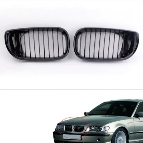 2Pcs Gloss Black Kidney Front Grille for BMW E46 3 Series 4 Door 2002-2005