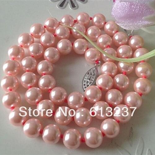 Hot sale 8mm round pink shell beautiful simulated-pearl beads chokers necklaces high quality women jewelry 18inch MY4066