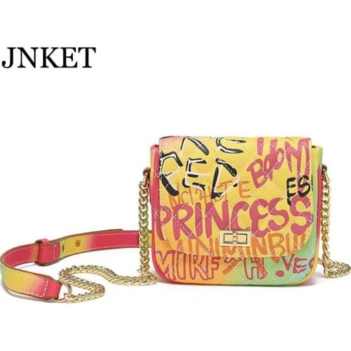 JNKET New Womens Graffiti Chain Shoulder Bag Ladies Sling Bag Casual Crossbody Bags
