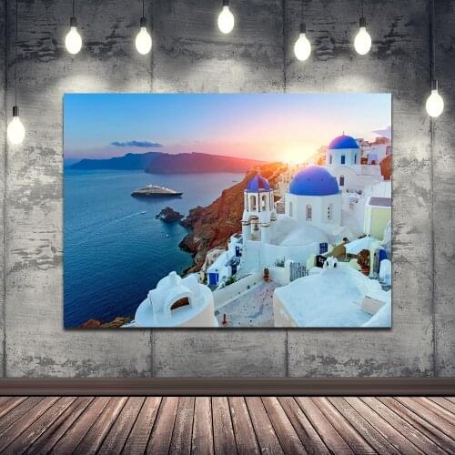 Canvas Painting Sunny Santorini Greece Posters and Prints Wall Art Picture for Living Room Decor No Frame
