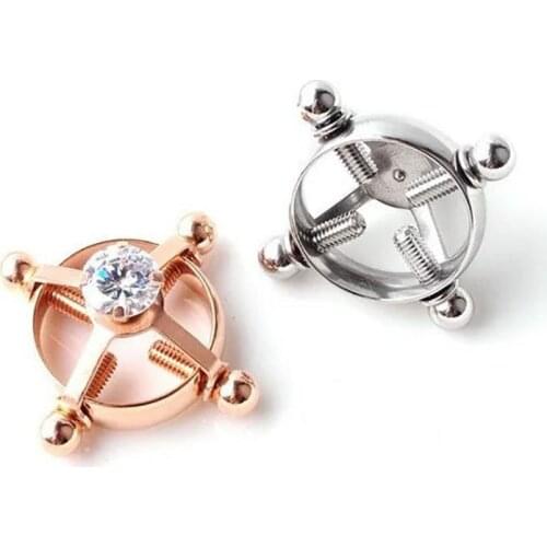 1Pcs Round Non Piercing Nipple Ring Stainless Steel Inlaid Zircon Fake Nipple Shield Sexy Piercing Jewelry Screw Nipple Clamps