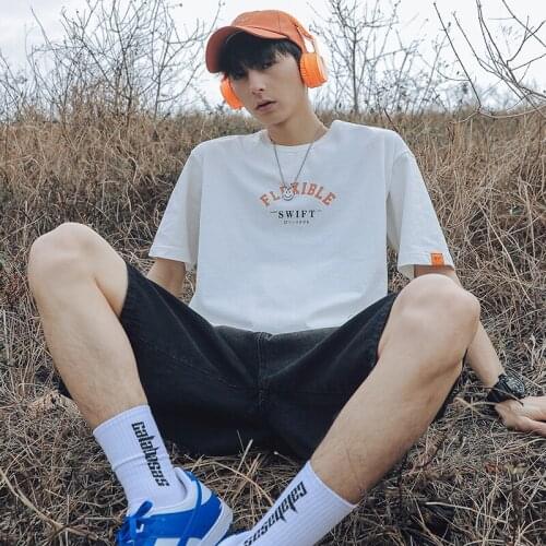 Summer Cotton Mens T-shirt Short Sleeves Plus Size Trendy Letter Print Loose Top Free Shipping