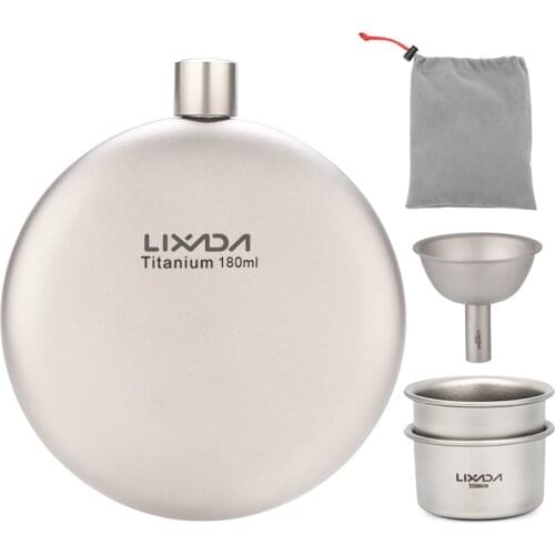 Lixada 260ml Leakproof Titanium Flask Alcohol Whisky Wine Flask for Outdoor Camping Backpacking Travel Picnic with Wine Glasses