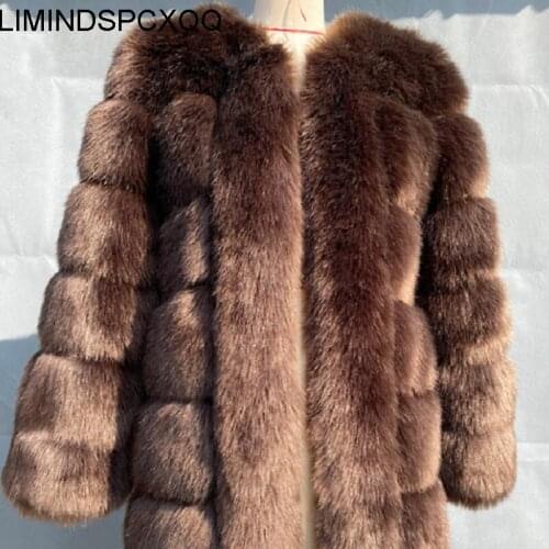 Melhor Jaqueta Best Quality Warm Thick Faux Fox Fur Coat For Women Winter Outerwear New Female Winter Wear Kobiety Płaszcze