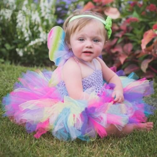 Cute Baby Tutu Dress Girls Crochet Tulle Dresses with Flower Headband Kids Birthday Party Dress Costume Tutu Photograph Clothing