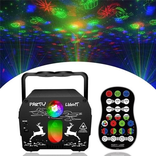 60 Patterns Mini DJ Disco Light Party Stage Lighting Effect Voice Control USB Laser Projector Strobe Lamp for Home Dance Floor