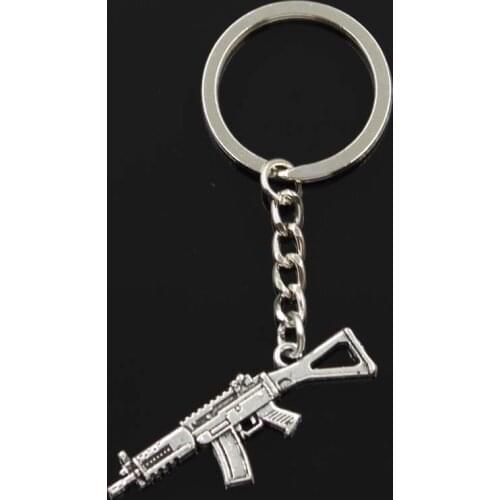 Fashion Machine Gun Assault Rifle 45x13mm Pendant 30mm Key Ring Chain Silver Color Men Car Gift Souvenirs Keychain Dropshipping