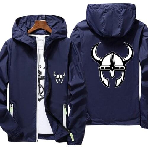 Vikings print Mens Hooded Zipper Thin Windbreaker Skin Coat Jacket Sports Pilot Cycling Clothing