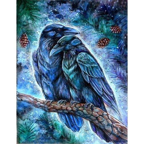 JMINE Div 5D lover Crow Raven Tree couple Full Diamond Painting cross stitch kits art Animal 3D paint by diamonds