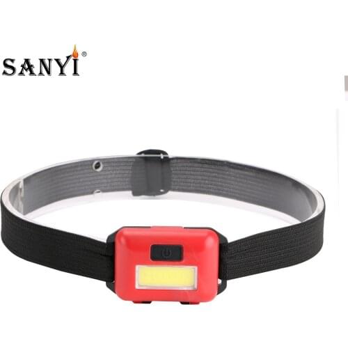 Sanyi Mini Headlamp COB LED 3 Modes Headlight Flashlight Torch Head Light For Camping Hunting Fishing 4 Colors 3xAAA Battery