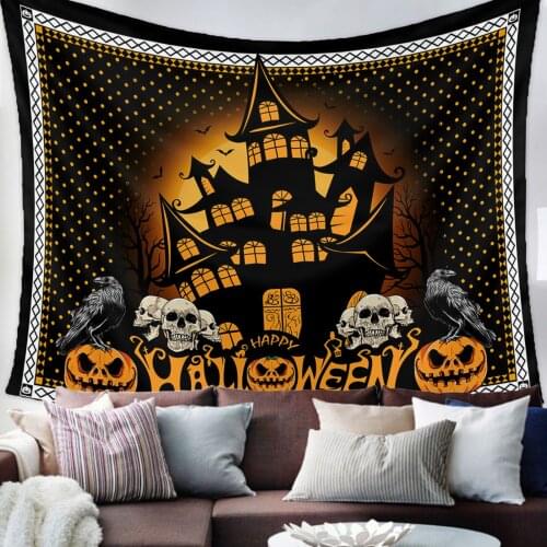 Halloween Castle Pumpkin Skull Tapestry Wall Hanging Living Room Decor Wall Hanging Tapestry Yoga Mat Home Decor Art